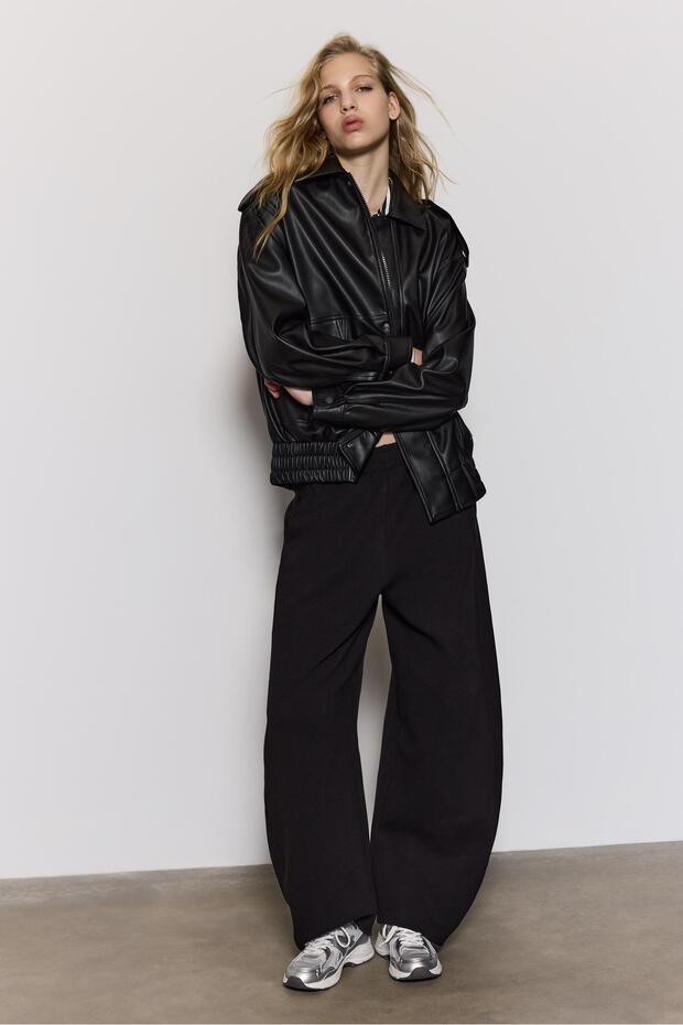 Oversize suni deri biker ceket - 2