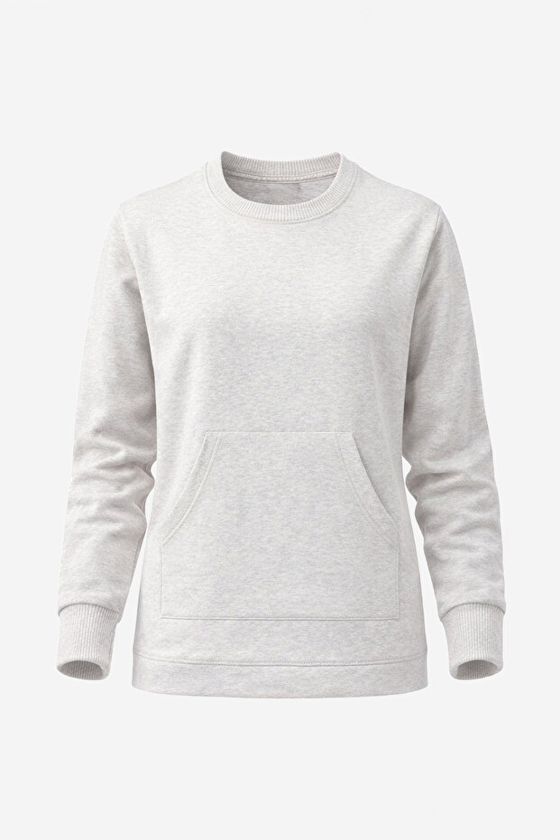 Bej Basic Yan Yırtmaç Detaylı Oversize Kadın Sweatshirt - 3