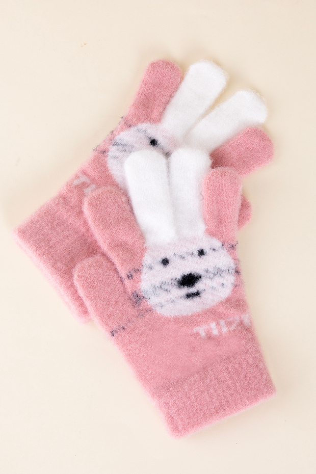 Renkli Kulaklı Pembe Eldiven - 4