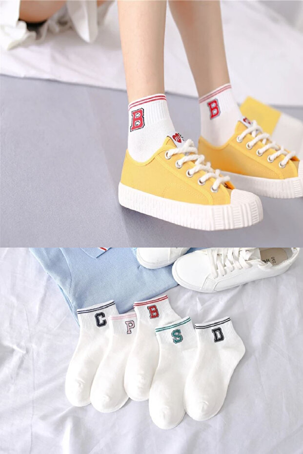 5 Pairs Striped Letter College Women's Socks