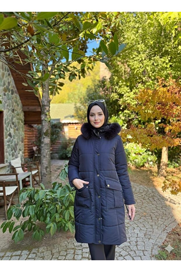 Fur Coat with Hooded Buttons - 1