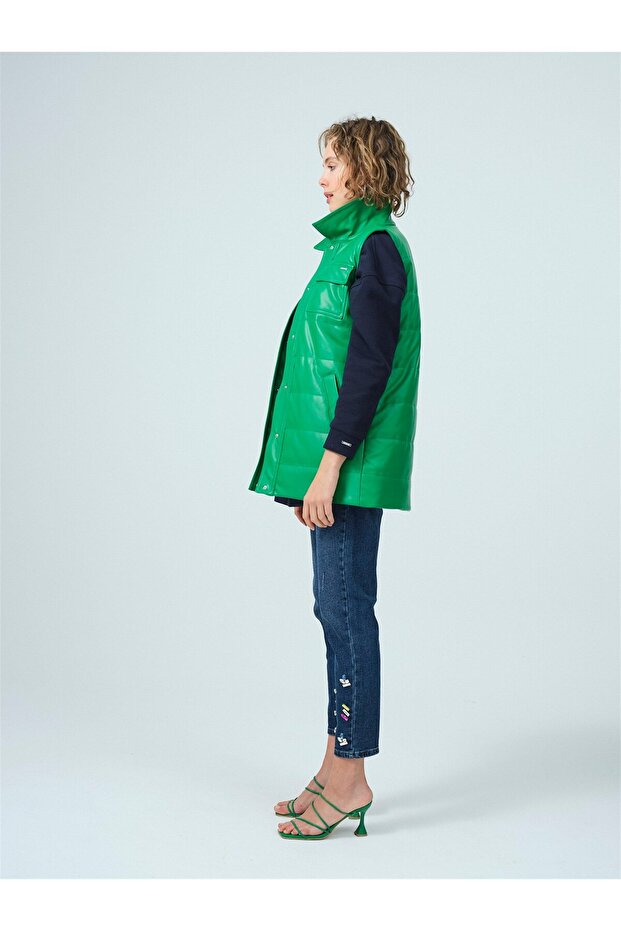 CEPLİ DERİ KISA YELEK - 4