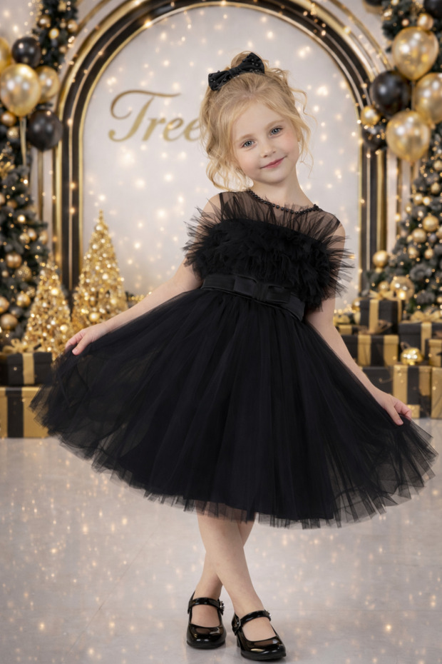 514 Evening Dress Girl's Dress Tulle Satin Pearls Wedding and Birthday
