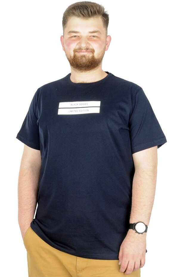 Mode XL Large Size T-Shirt Bis Yaka Black Series 22189 Navy Blue
