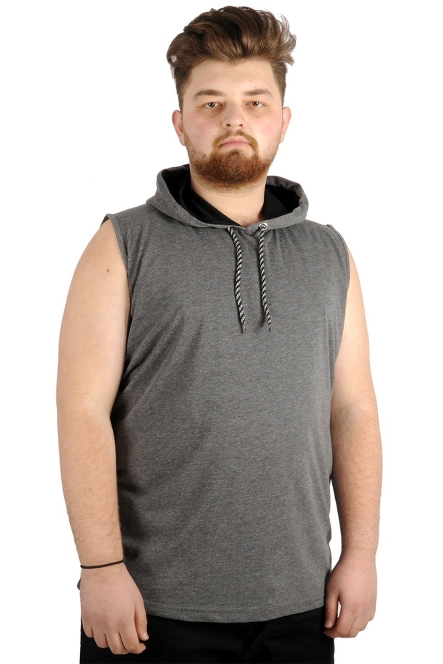 Mode XL Large Size Men's Sleeveless Hooded Basic 21125 Antramelange
