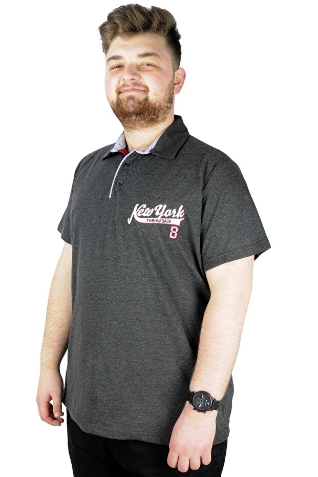 Mode XL Men's t Shirt Polo New York Throwback 22302 Antramelange