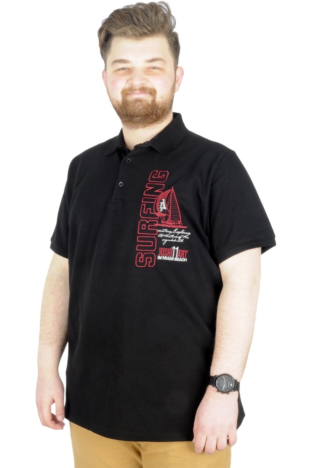 Mode XL Large Size T-Shirt Polo Surfing 22328 Black