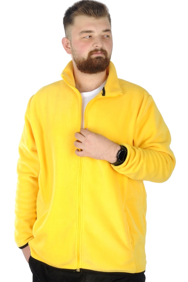 Mode XL Large Size Men's Zippered Fleece Cardigan High Collar 22550 Yellow