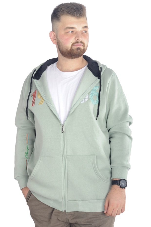 Mode XL Men's Sweat Hooded Zippered Vintage 22537 Water Green