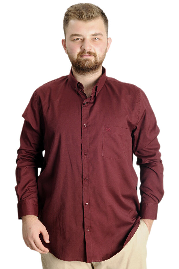 Mode XL Large Size Men's Shirt with U.Sleeve Pocket Oxford 20366 Claret Red
