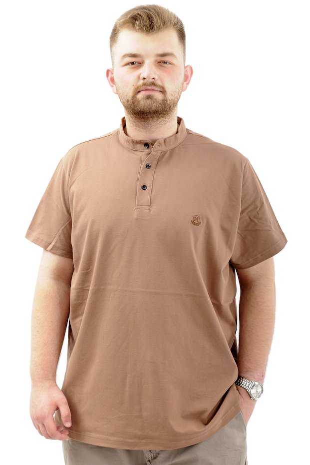 Fashion XL Big Size Men's T-Shirt Buttoned Judge Collar T-Shirt U24339 Milk Coffee