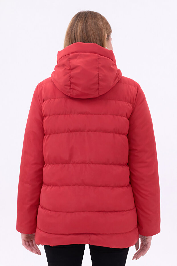 Női piros szélálló polár szőrme vízálló kabát kabát Parka - 6