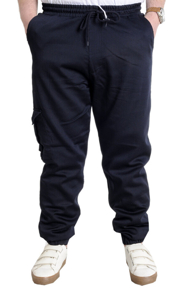 Mode XL Men's Trousers Linen Cargo Pocket Jogger Bahar 23912 Navy Blue
