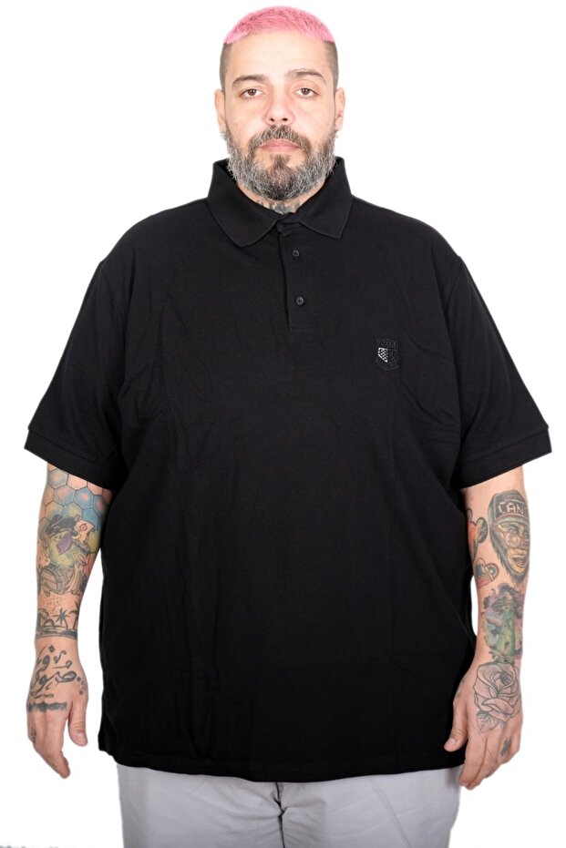 Mode XL Battal Size Men's Tshirt Polo Collar Embroidered Classic Pique 20553 Black