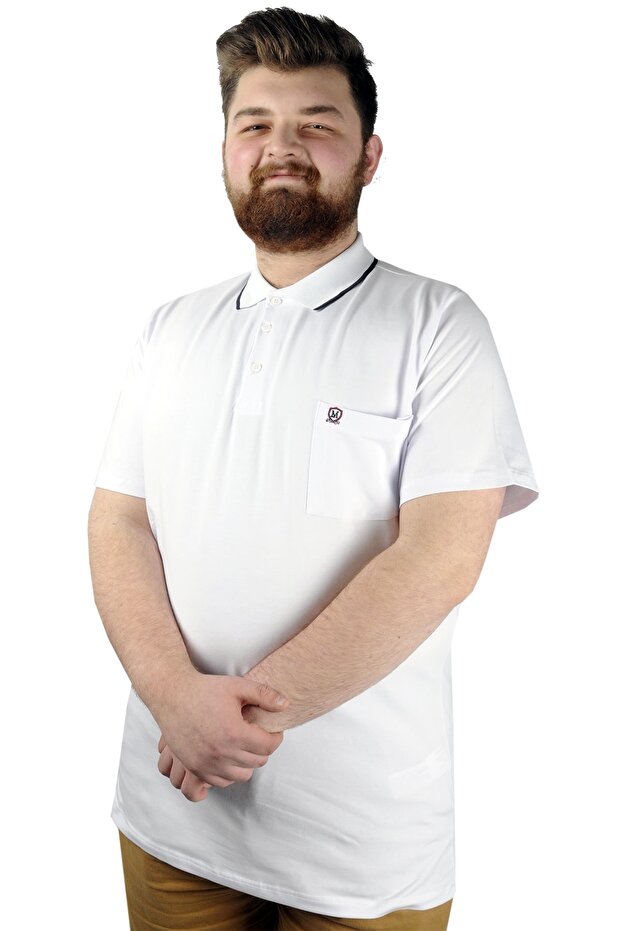 Mode XL Large Size t Shirt Polo Lycra Single Jersey with Pocket 21558 White