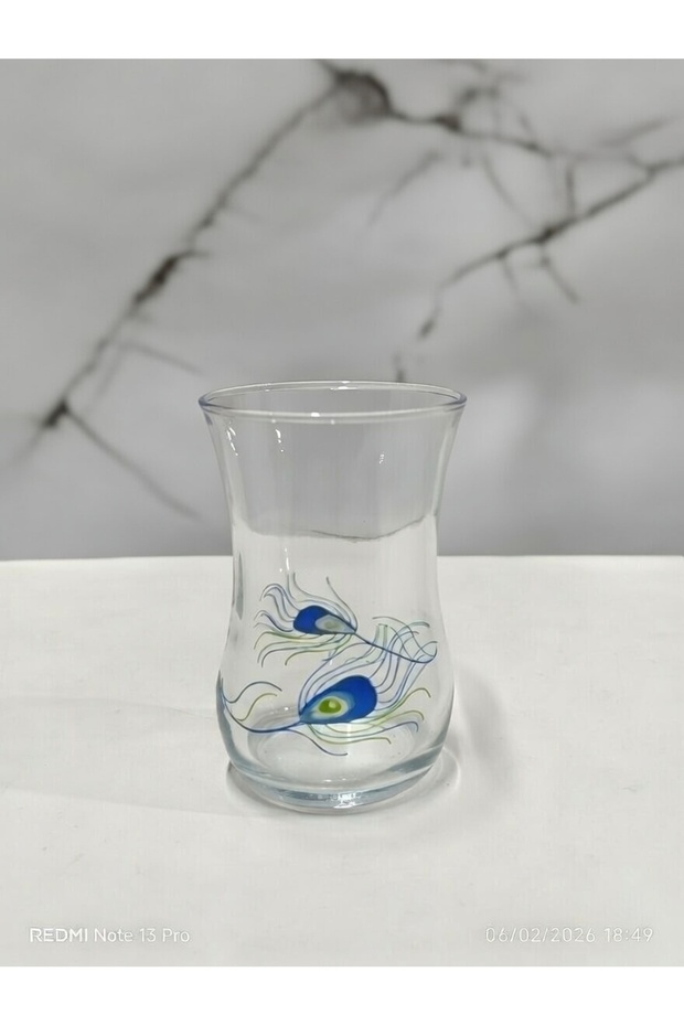 طقم من 6 أكواب شاي منقوشة مع غطاء زجاجي سعة 115 سم مكعب - 3