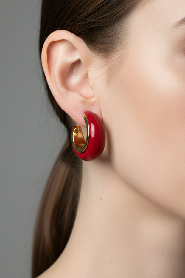 Gold Color Burgundy Resin Earrings (2.8 cm)