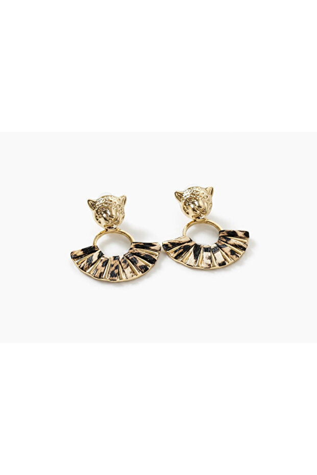 Leopard Patterned-Leopard Figured Dangle Zra Model Earrings - 2