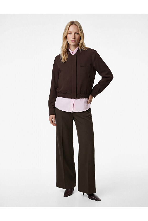 College Collar Zippered Pocket Long Sleeve Bomber Jacket