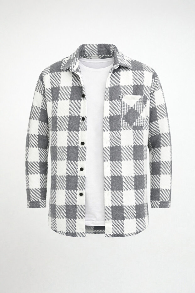 Men's Slim Fit Single Pocket Checked Genuine Lumberjack Shirt Gray