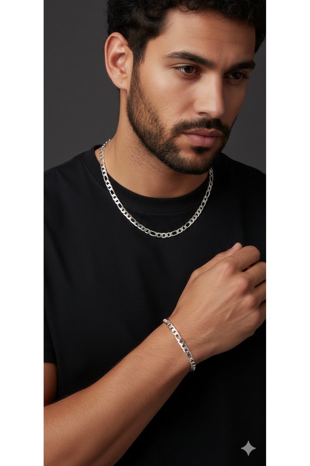 Men's Steel Necklace Bracelet Set Stainless Steel Tarnish-Free Stylish Combination Jewelry