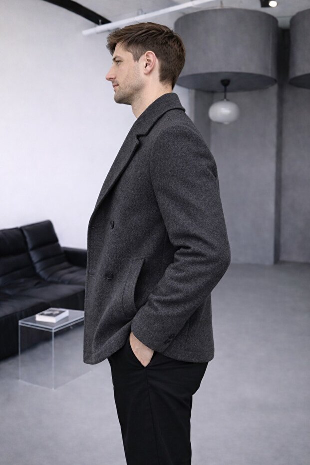 سترة قصيرة مزدوجة الصدر من القطن الكاشي الأساسي - 4