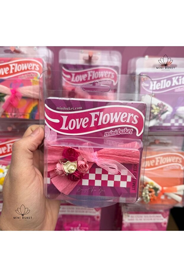 Merit Flower Mini Buket Love Flowers Tasarım Çiçek Buketi, Koleksiyonluk, Sevgiliye Hediye Kalıcı Çiçek, Karma