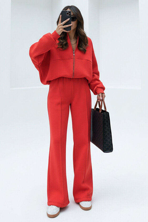 Women's Trend Flared Ç piped Bomber Zippered Tracksuit Set