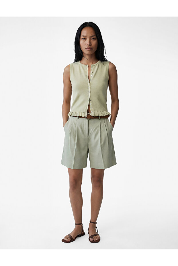 Ruffled Buttoned Crew Neck Knit Vest