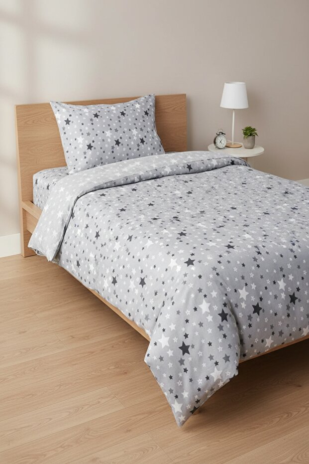 Cotton Star Pattern Single Duvet Cover Set with Elastic (fitted)