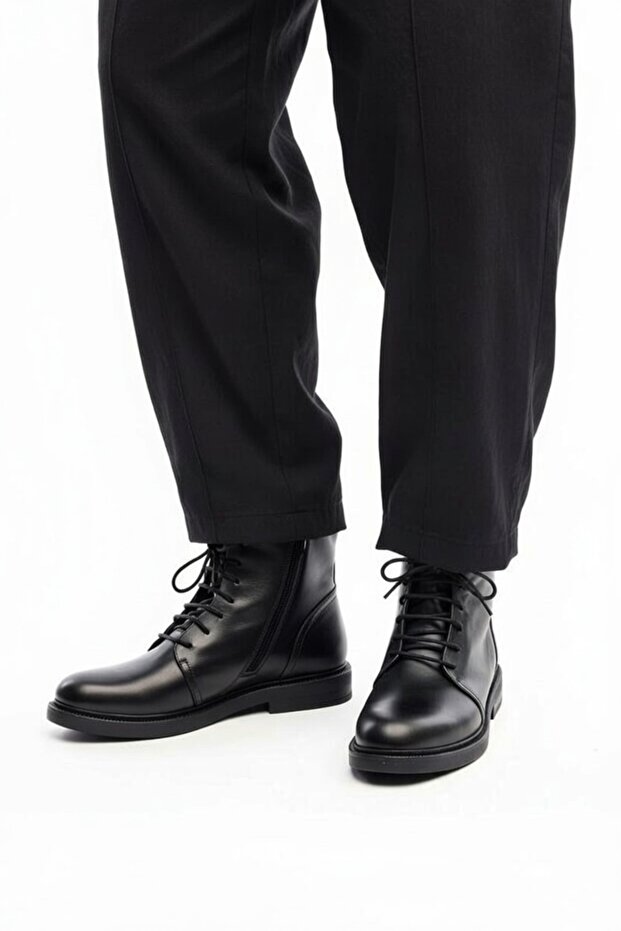 Hakiki Deri Fermuarlı Kadın Bot - 1