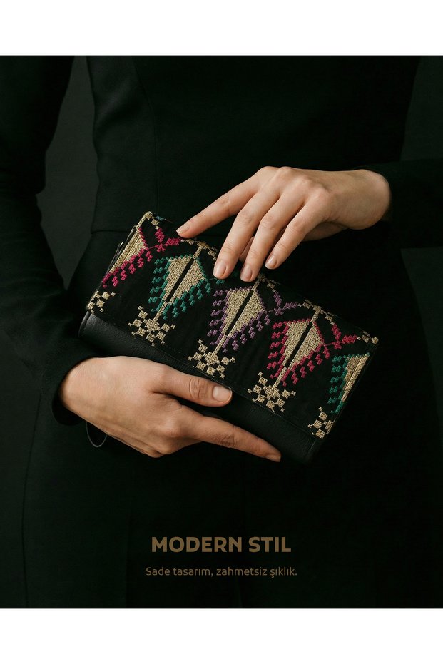 Handbag Palestine Tatreez Embroidered Gold Color Clutch Bag 10X19 cm