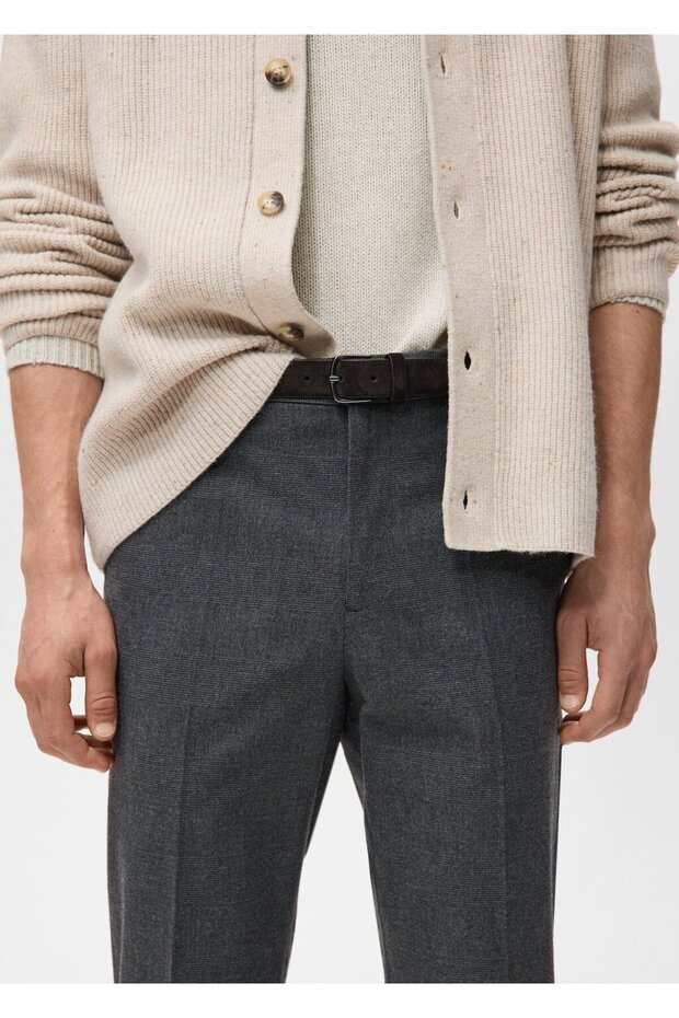 Slim fit flanel pantolon - 6