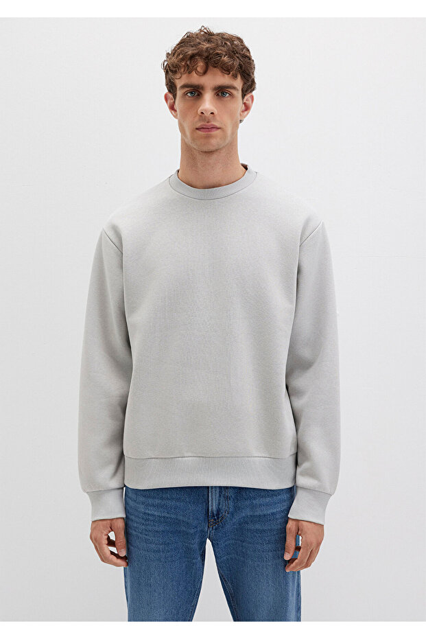 Bisiklet Yaka Gri Basic Sweatshirt 0S10276-81582 - 4