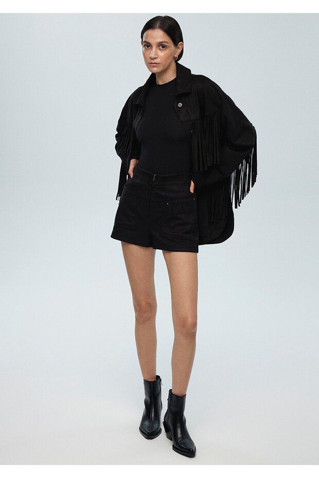 Siyah Dokuma Şort 1410183-900 - 2