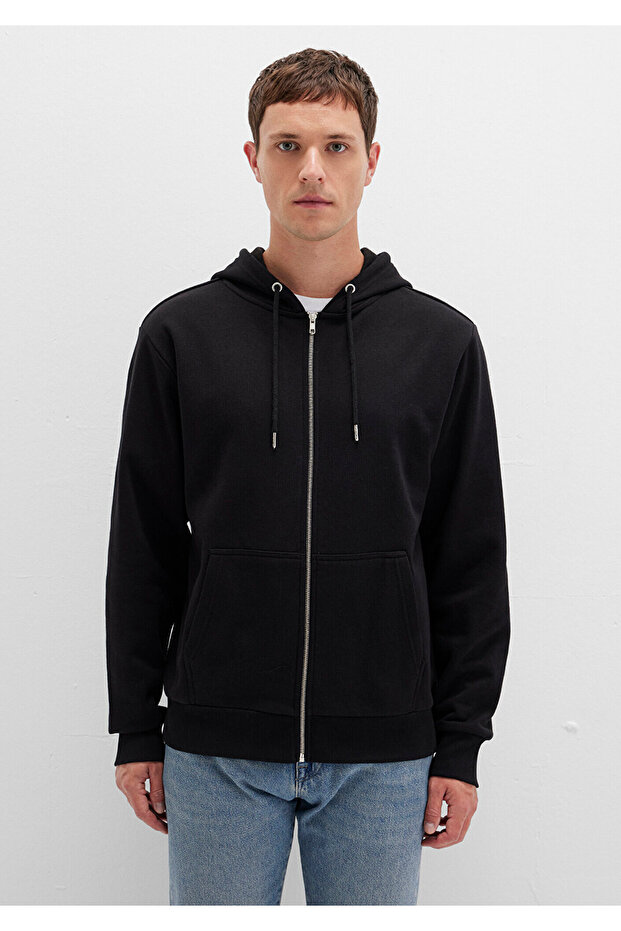 Kapüşonlu Fermuarlı Siyah Basic Sweatshirt 0S10277-900 - 3