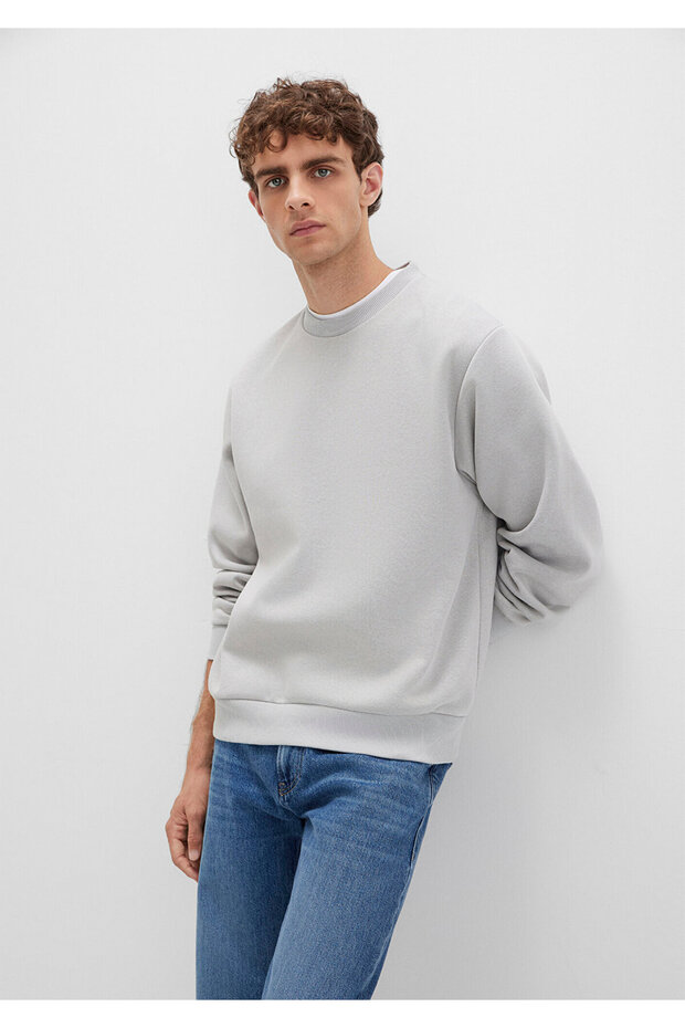 Bisiklet Yaka Gri Basic Sweatshirt 0S10276-81582 - 1