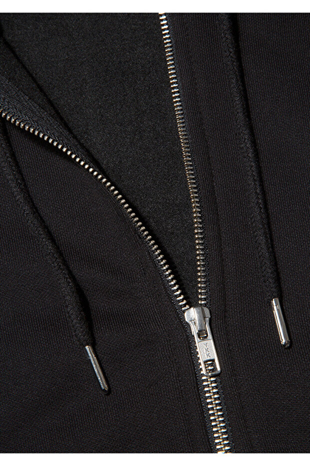 Kapüşonlu Fermuarlı Siyah Basic Sweatshirt 0S10277-900 - 6