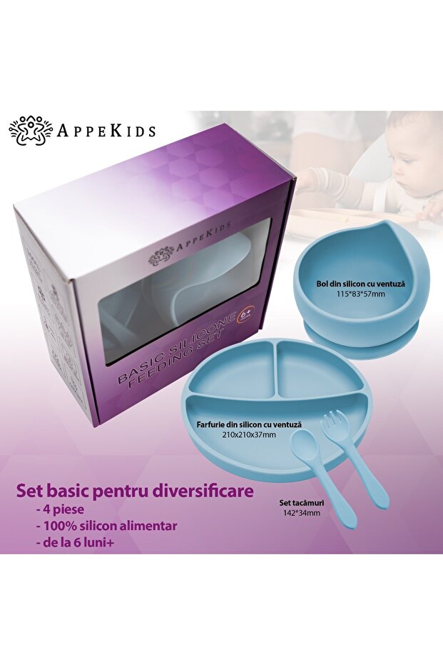 AppeKids Basic Aqua Blue Diversification Set, 100% Silicone, 6 months+ - 2