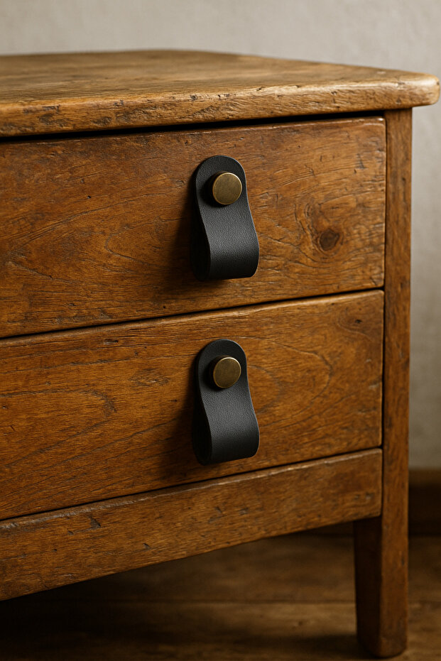 2 Adet Siyah Deri Kulp Çekmece Kulp Dolap Kulp - 3