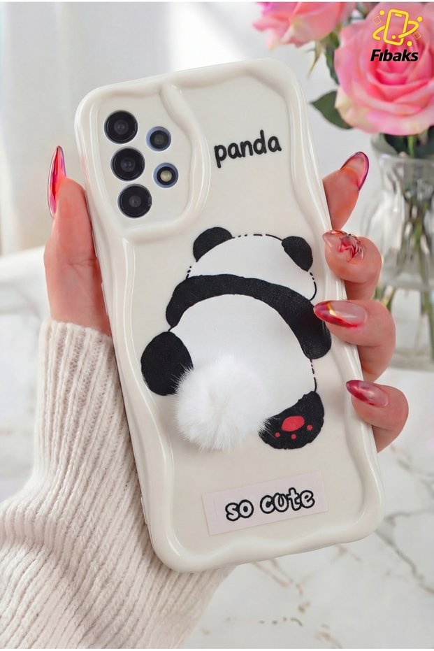 Galaxy A23 Case Design Patterned Camera Protected Panda White Tassel Silicone Cover