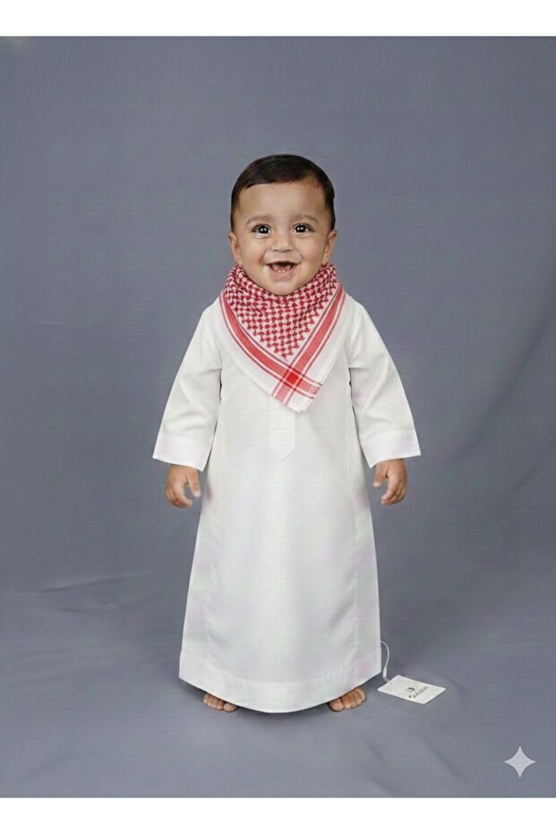 ثوب مواليد أطفال أنيق مع سكارف أحمر