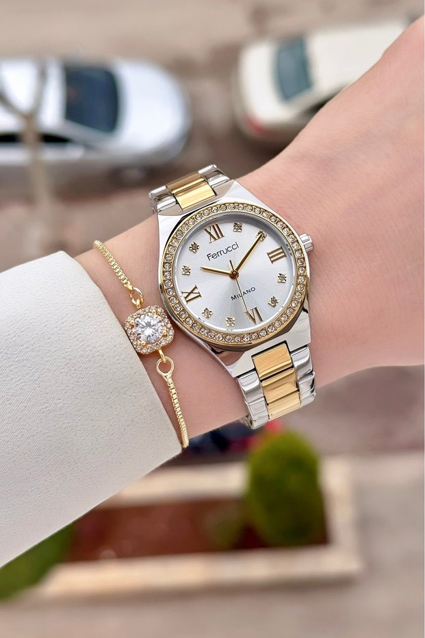Gold Gray Color Adjustable Cord Women's Wrist Watch and Bracelet