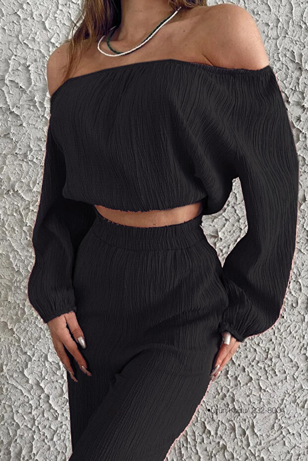 Drop-Shoulder Summer Elastic Bohemian Beach Pants Crop Midriff-Baring Women's Set