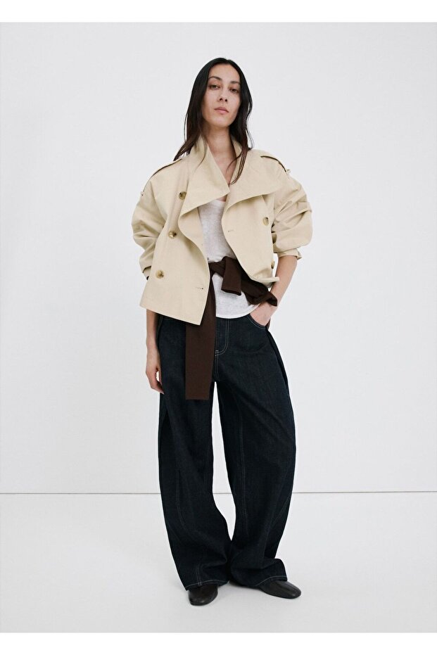 Çift düğmeli kısa trençkot - 2