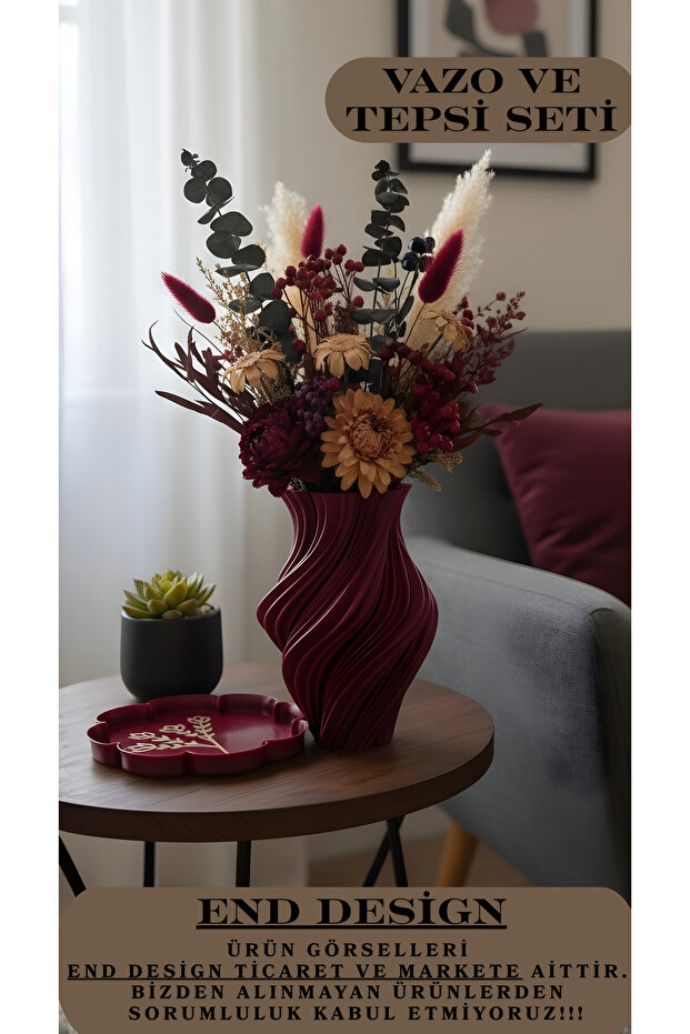 3D Printed Spiral Design Bioplastic Vase & Decorative Tray Set – Modern Home Accessory (Flowers Not Included)