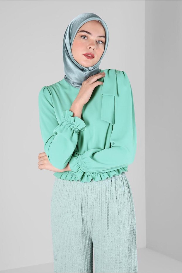 Elastic Waist Bow Detailed Blouse 42755