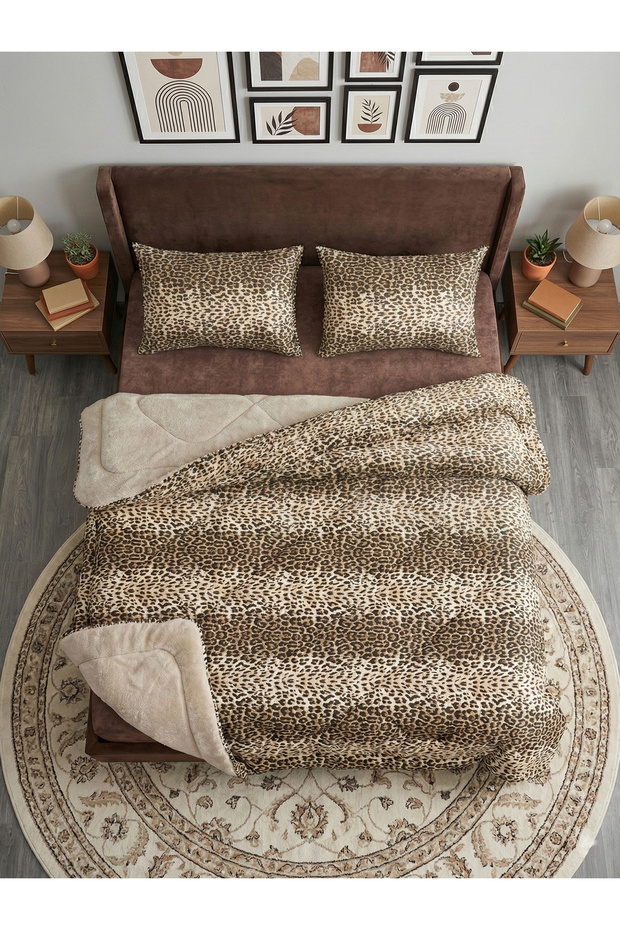 طقم لحاف ويلسوفت مزدوج بنقشة الفهد - 1