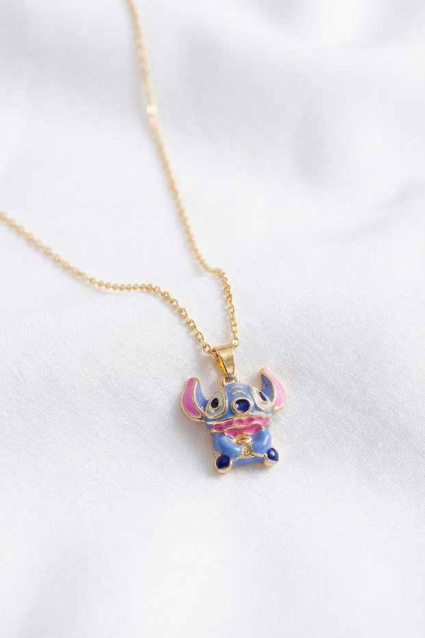 Lilo and Stitch Blue Anime Character Stainless Steel Gold Color Women's Necklace