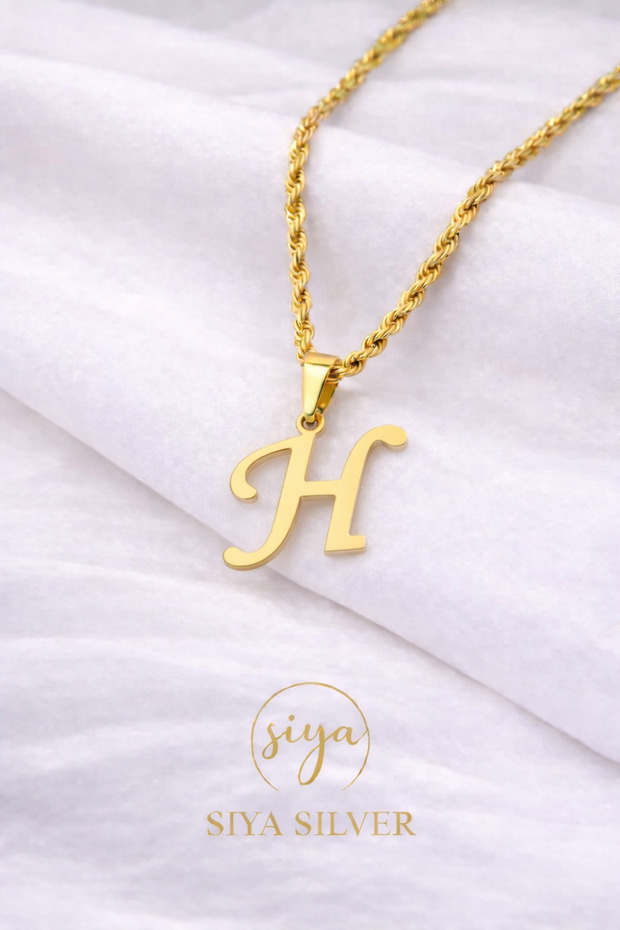 316L Anti-Tarnish Steel Gold Color Long Twisted Chain Lettered Women's Necklace